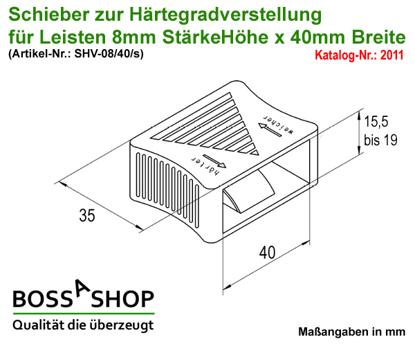 8-25 Für 8x25mm Leisten 8/25 BOSSASHOP.de 10 Stück Schieber/Regler zur Härteverstellung von Lattenrosten