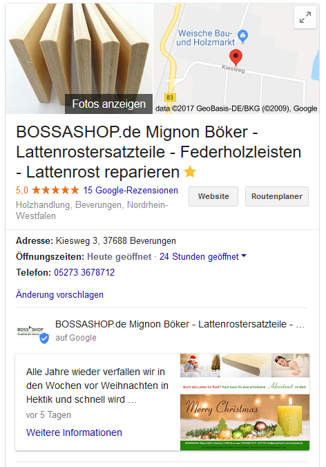 Bossashop.de - Lattenrost reparieren - Google Bewertung